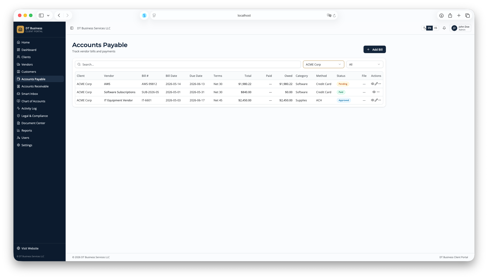 Accounts Payable workspace preview