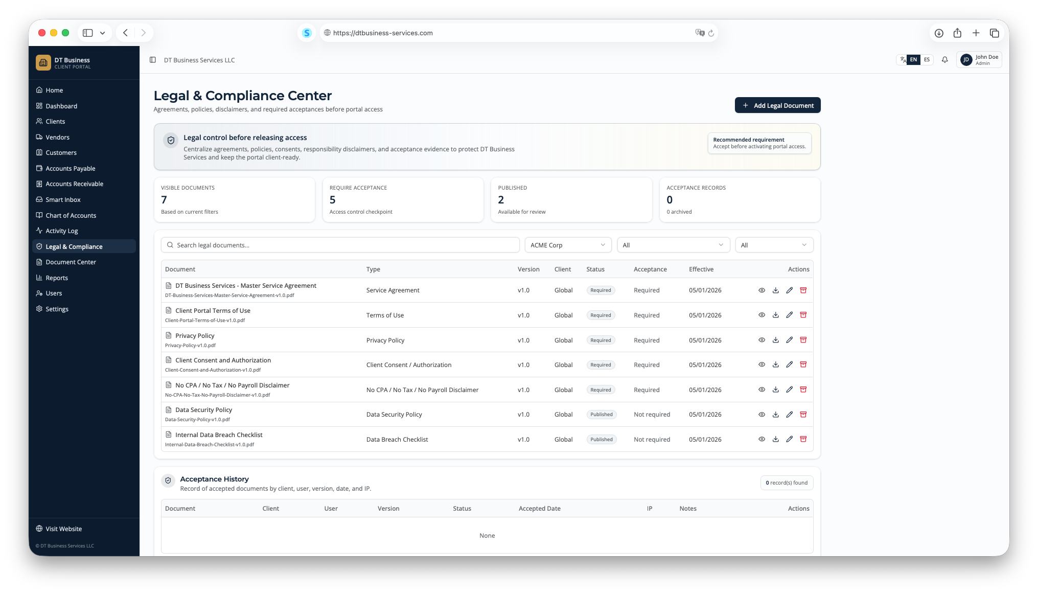 Legal and Compliance workspace preview